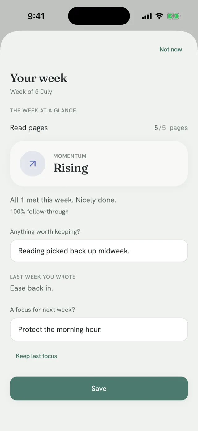 Weekly review screen